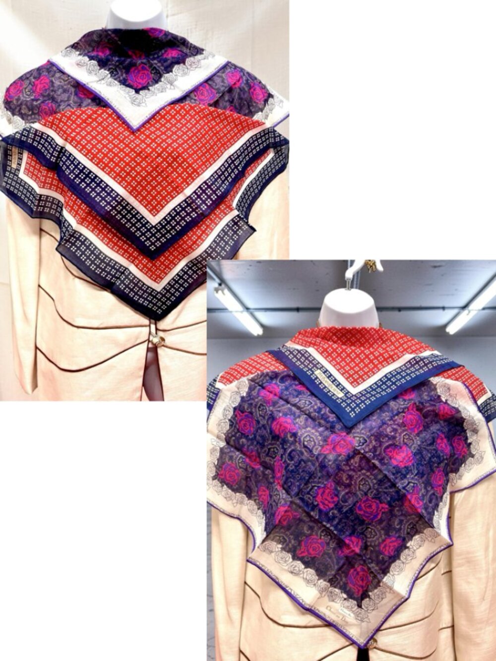 2) New Christian Dior & YSL Mini Scarf/Neck-kerchief Cott 18.5" Red Blue (19 - Picture 4 of 16